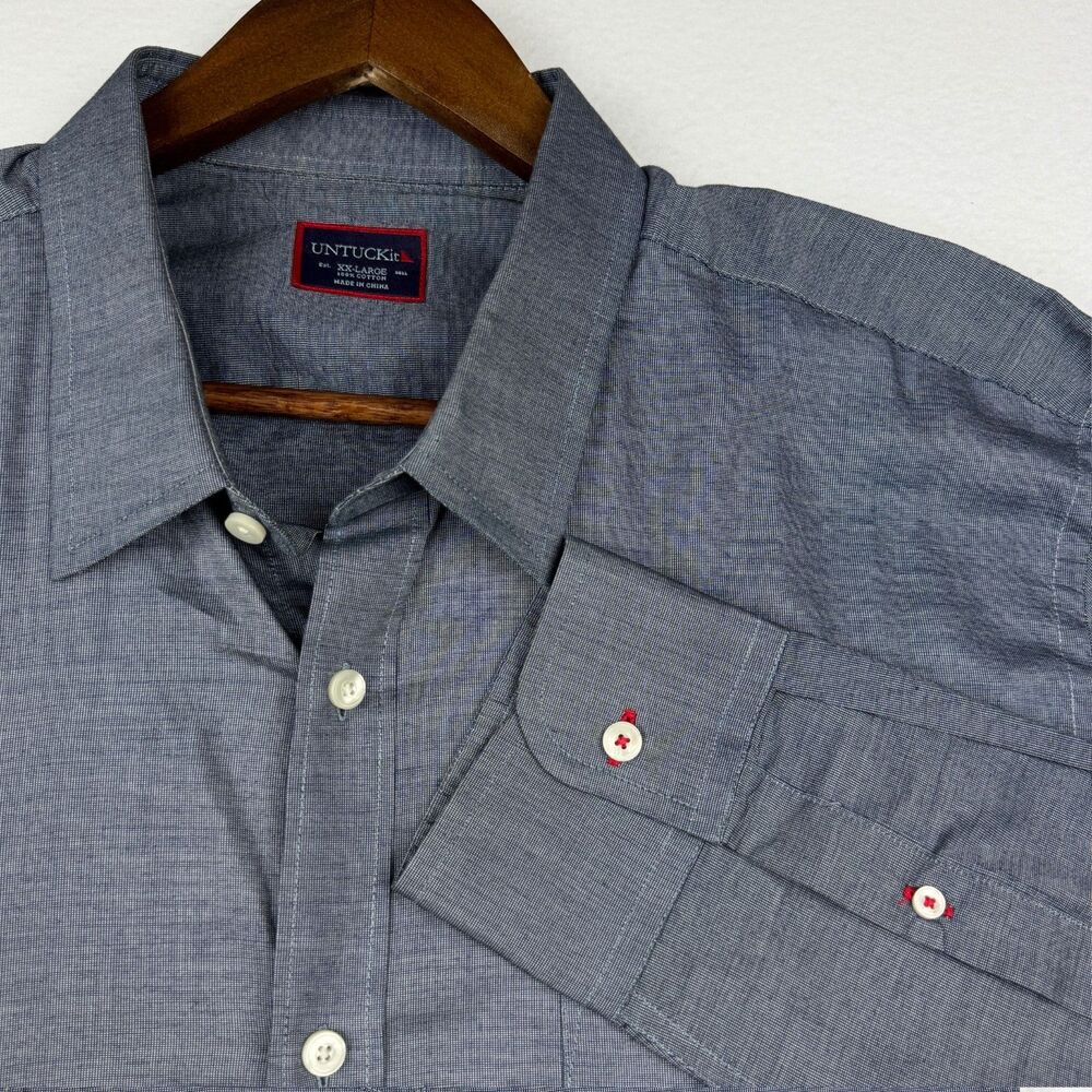 UNTUCKit Men's XXL Blue/Gray Chambray Long Sleeve Button Up Shirt